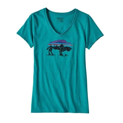 Patagonia Women's Fitz Roy Bison Cotton Poly V-Neck T-Shirt True Teal