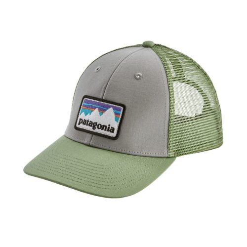 Patagonia Shop Sticker Patch LoPro Trucker Hat Drifter Grey w/ Matcha Green