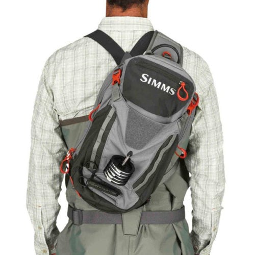 Simms Freestone Ambidextrous Fishing Pack worn on Back