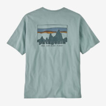 Patagonia Burnished Red Model is 6'1" wearing a size medium Model is 6'1" wearing a size medium Model is 6'1" wearing a size medium Men's '73 Skyline Organic T-Shirt Thermal Blue